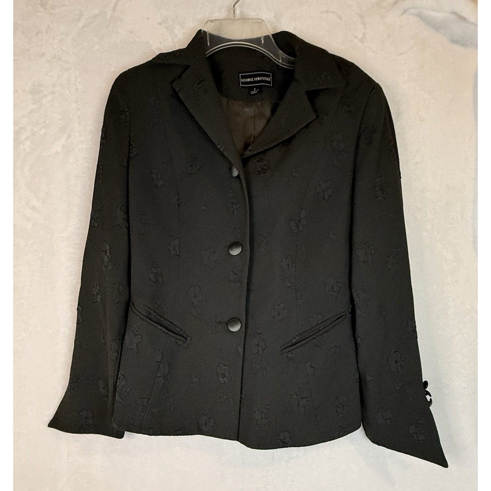 George Simonton Black Bouclé Blazer‎ Suit Jacket Women's Notch Lapel Lined